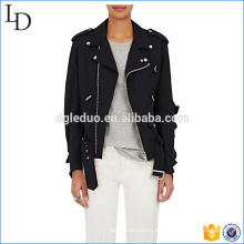 Chaqueta casual de la chaqueta negra de la chaqueta de los hombros de Gusseted para las mujeres